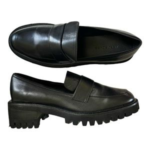 Brand New, Never Worn Black Leather, Aerosol “Ronnie,” Loafer with Lug Sole